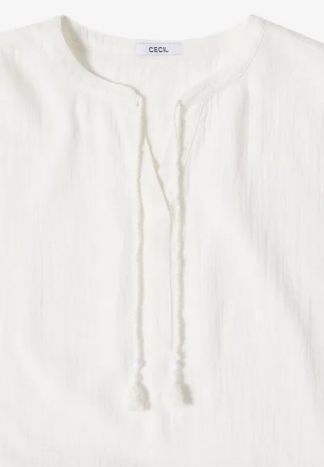 Blouse à col fendu en mousseline de soie vanilla white