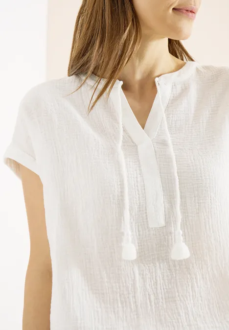 Blouse à col fendu en mousseline de soie vanilla white