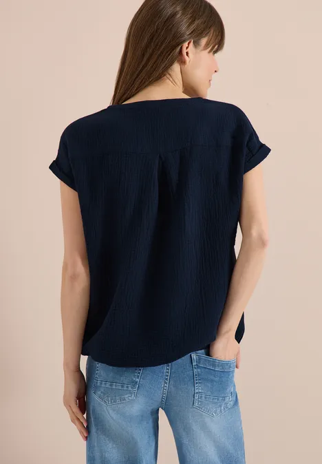 Blouse à col fendu en mousseline de soie universal blue
