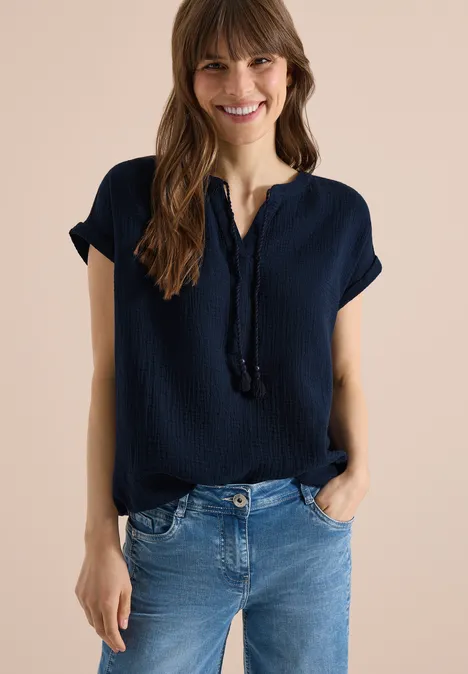 Blouse à col fendu en mousseline de soie universal blue