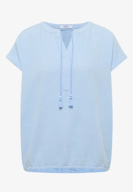 Bluse mit Split Neck aus Musselinstoff light sky blue