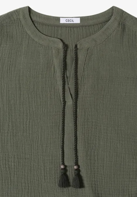 Blouse à col fendu en mousseline de soie khaki