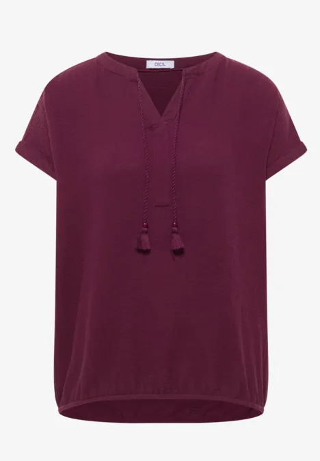 Bluse mit Split Neck aus Musselinstoff sweet grape red