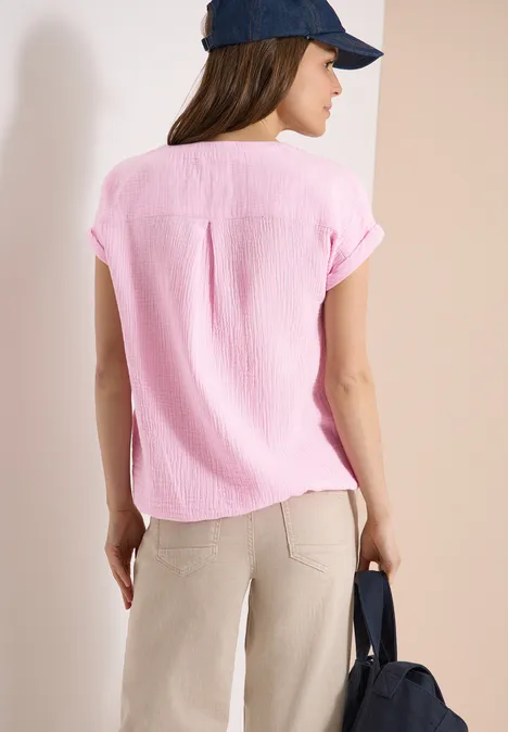 Bluse mit Split Neck aus Musselinstoff light blush rose