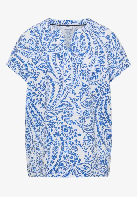 Blouse à manches courtes en qualité seersucker light alabaster white