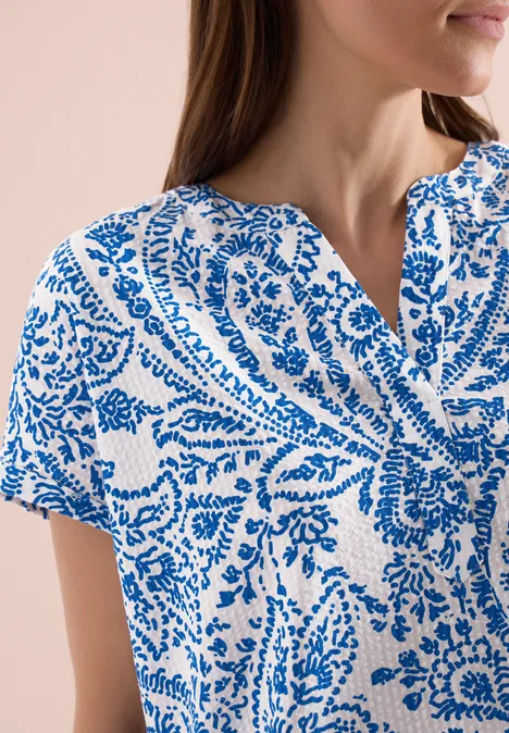 Blouse à manches courtes en qualité seersucker light alabaster white