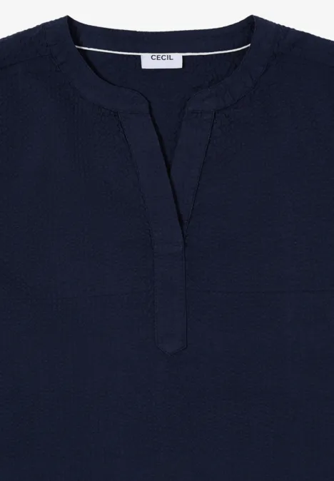 Dropped Shoulder Bluse in Seersuckerqualität universal blue