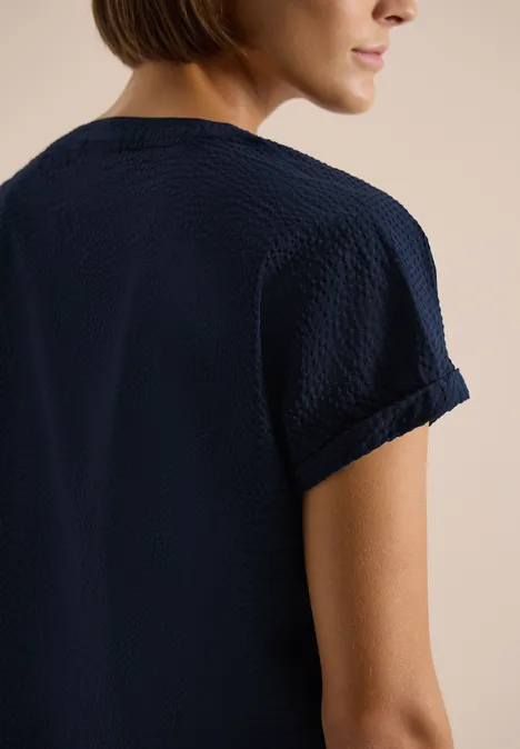 Dropped Shoulder Bluse in Seersuckerqualität universal blue