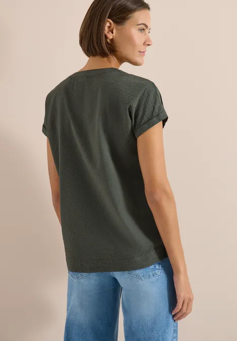 Dropped Shoulder Bluse in Seersuckerqualität khaki
