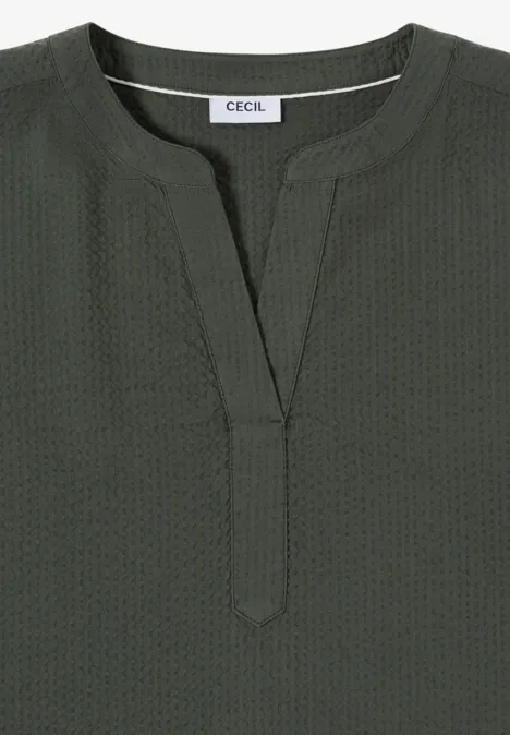 Dropped Shoulder Bluse in Seersuckerqualität khaki