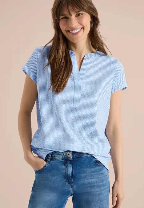 Blouse avec split neck en qualité seersucker blouse blue