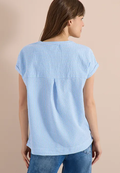 Blouse avec split neck en qualité seersucker blouse blue