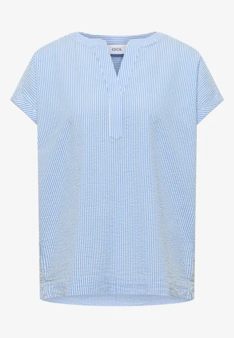 Blouse avec split neck en qualité seersucker blouse blue
