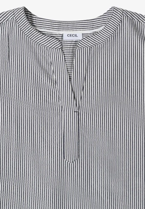 Bluse mit Split Neck in Seersuckerqualität universal blue