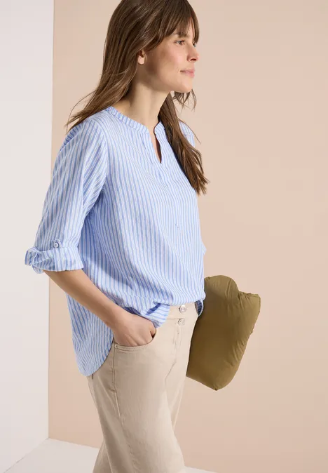 Blouse à manches longues en qualité seersucker blouse blue