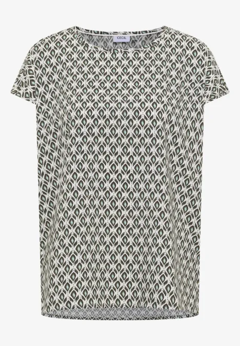 Wit T-shirt met korte mouwen en groen ruitmotief.