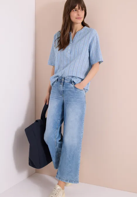 Bluse mit Split Neck und Streifen blouse blue