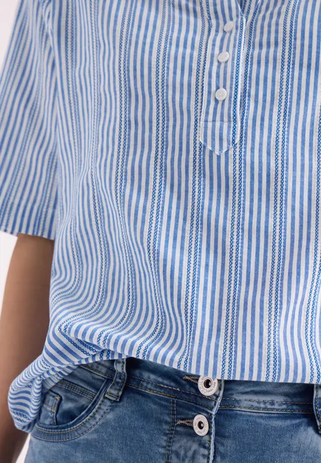 Bluse mit Split Neck und Streifen blouse blue