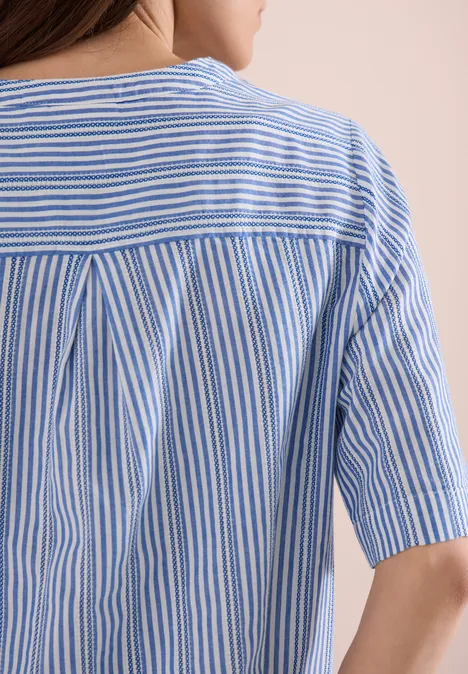 Bluse mit Split Neck und Streifen blouse blue