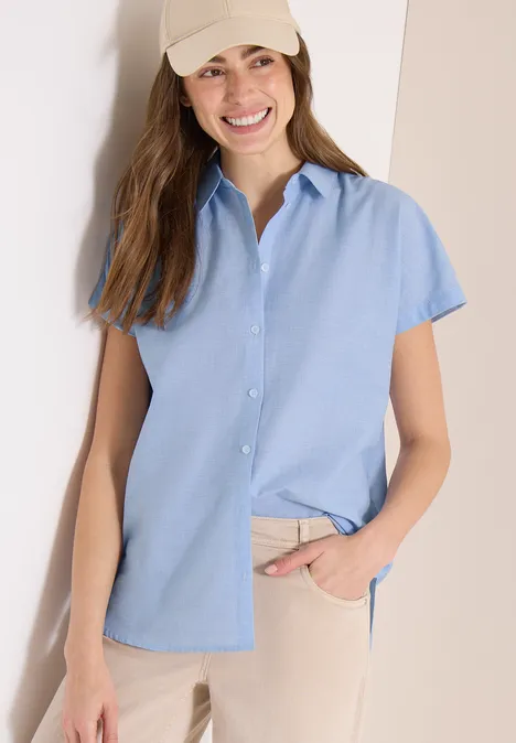 Blouse à manches courtes en qualité chambray blouse blue