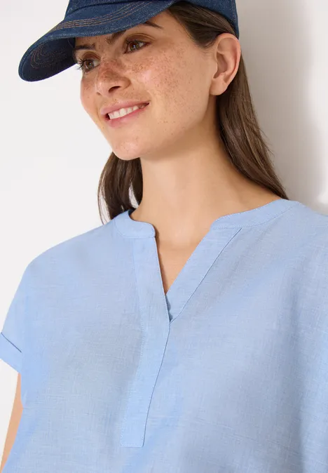 Blouse à manches courtes en qualité chambray blouse blue