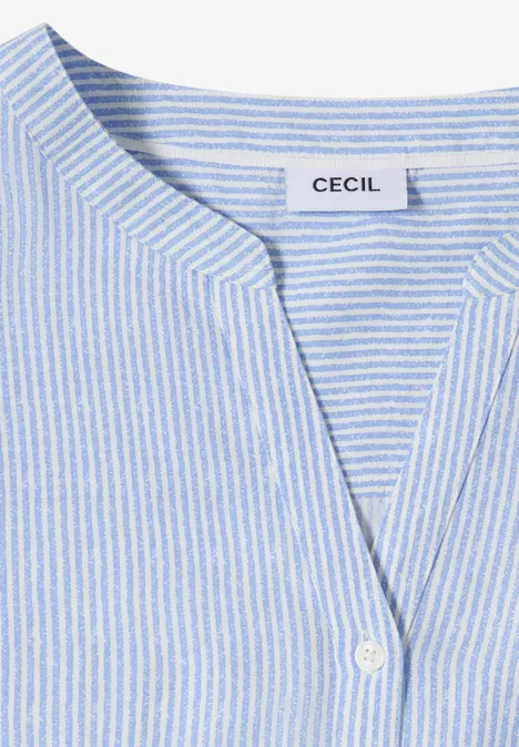 Lichtblouse met fijne witte strepen, V-hals en 'CECIL'-label in de kraag
