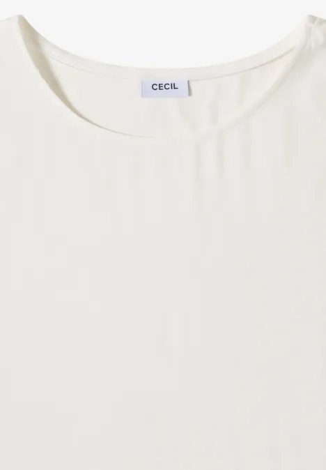 Blouse met ronde hals en knoopdetail vanilla white Witte dames-top zonder mouwen met ronde halslijn.