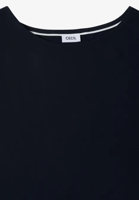 Schwarzes, schlichtes Damenshirt mit rundem Ausschnitt und Brustlabel CECIL