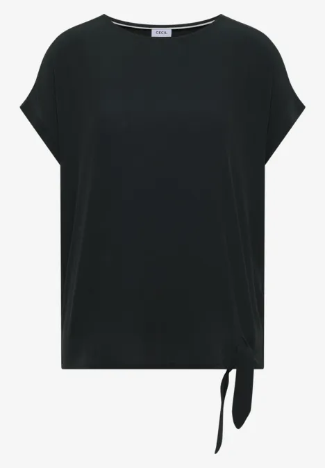 Schwarzes, kurzärmeliges Shirt mit seitlicher Schleife