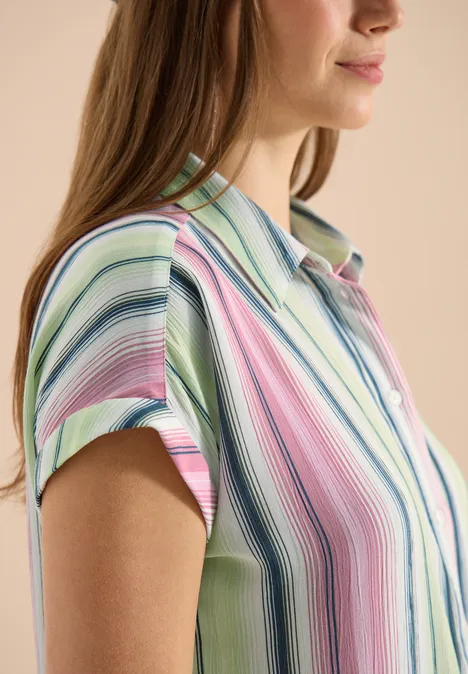 Overhemdblouse met strepen en knopen vanilla white Damesblouse met korte mouwen en kleurrijke strepen