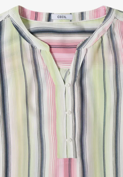 Leichte Bluse mit pastelligen, vertikalen Streifen in Grün, Pink, Lila und Schwarz, Knöpfe am Ausschnitt