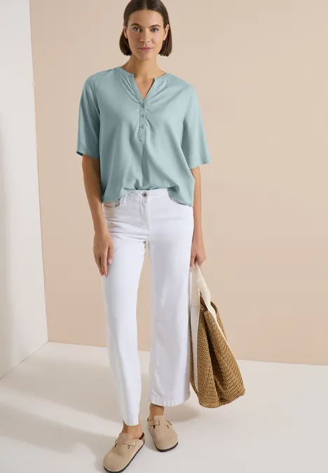 Kurzarm Bluse mit Split Neck crystal mint Kurzarm Bluse mit Split Neck crystal mint