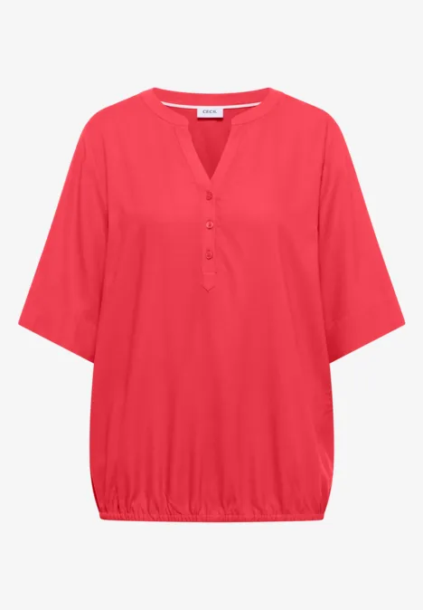 Blouse met korte mouwen en gespleten hals coral