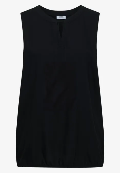 Schwarzes ärmelloses Top mit Rundhalsausschnitt und lockerem Schnitt, elastischem Saum.