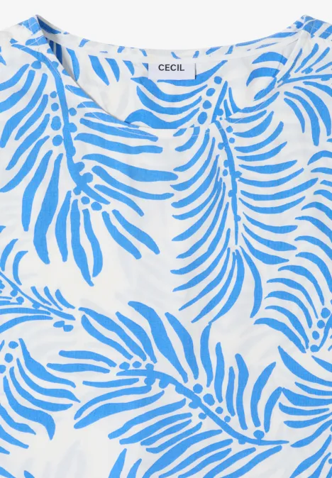 Dropped Shoulder Shirt mit Print vanilla white Weißes ärmelloses Top mit blauem tropischem Blattprint