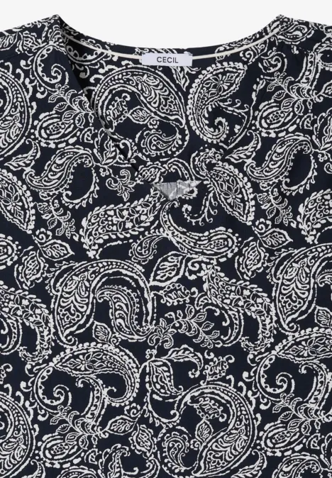 Overhemd met gerimpeld detail universal blue Zwart topje met witte paisley-print en bloemmotieven