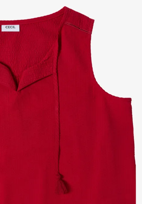 Blusentop mit Split Neck und Bändern tamarillo red Rotes, ärmelloses Strickoberteil mit Rundhalsausschnitt, lockerer Passform und Zierquaste.