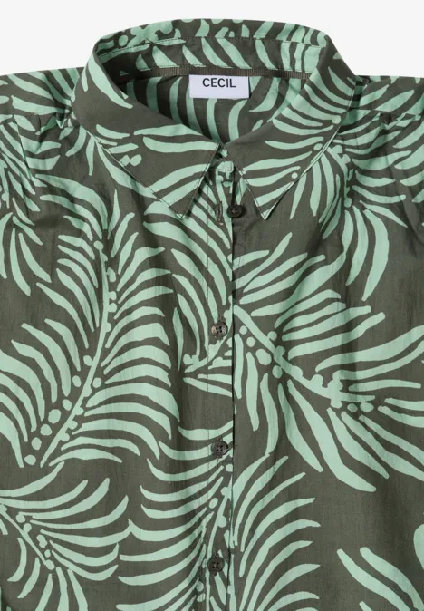 Gefaltetes, olivgrünes Shirt mit hellgrünem Blattmuster von CECIL.