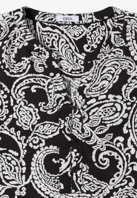 Tuniek met 3/4-mouwen en print Black Zwarte blouse met wit paisleymotief