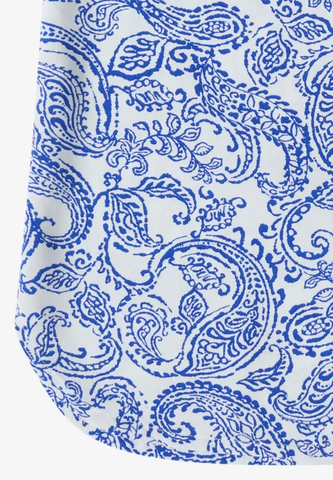 Weißer Stoff mit blauem Paisley-Muster