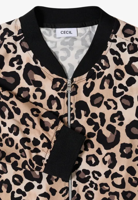 Leichter Blouson mit Zipper und Leo-Print urban taupe Beige-schwarze Bomberjacke mit Leopardenmuster und schwarzem Kragen von CECIL.
