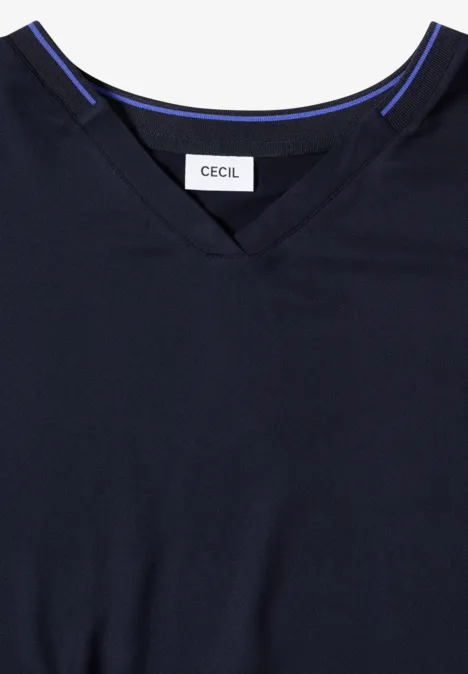 Dunkelblaues V-Neck-Shirt mit CECIL-Label am Kragen