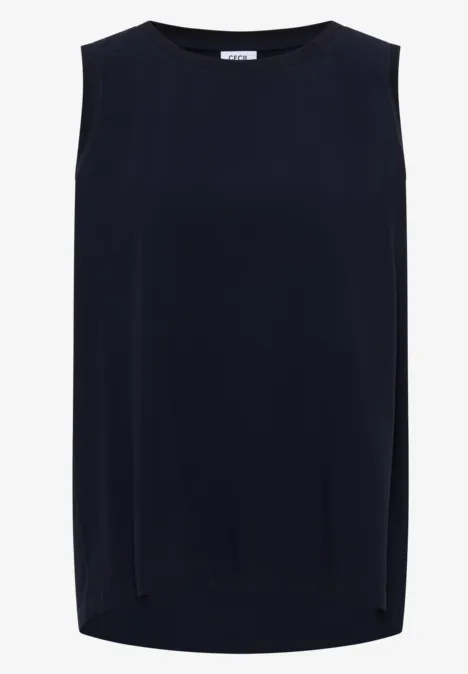 Ärmelloses, dunkelblaues Top mit rundem Ausschnitt und schlichtem Design.