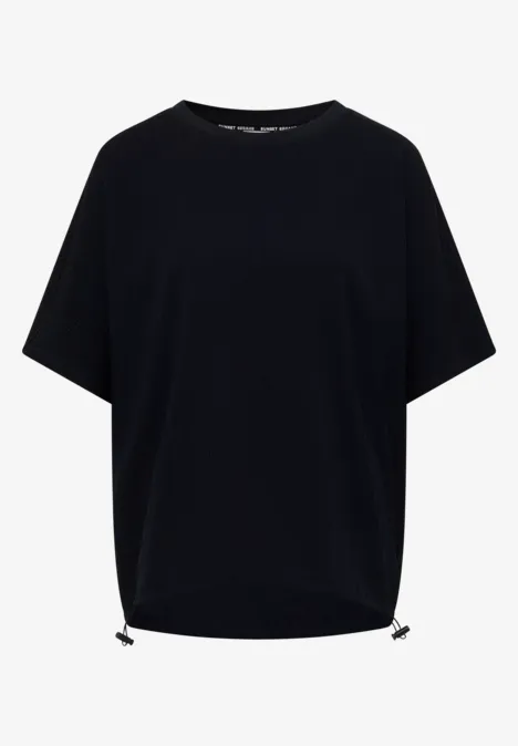 Chemisier à épaules tombantes, couleur unie urban dark blue Schlichtes schwarzes T-Shirt mit kurzen Ärmeln und Kordelzug am Saum.