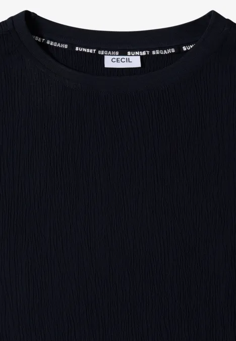 Chemisier à épaules tombantes, couleur unie urban dark blue Schwarzes CECIL-Shirt mit Rundhalsausschnitt und leichter Rippstruktur.
