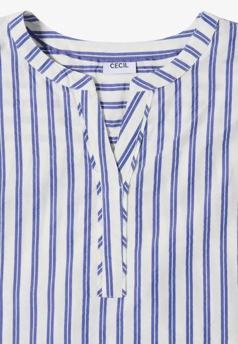 Weiße Tunika-Bluse mit blauen Streifen und V-Ausschnitt