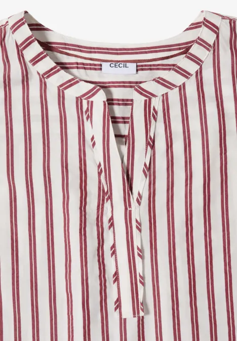 Seersucker Blusentop mit Streifen russet red Weißes Top mit roten Längsstreifen und kurzem Schlitz am Ausschnitt