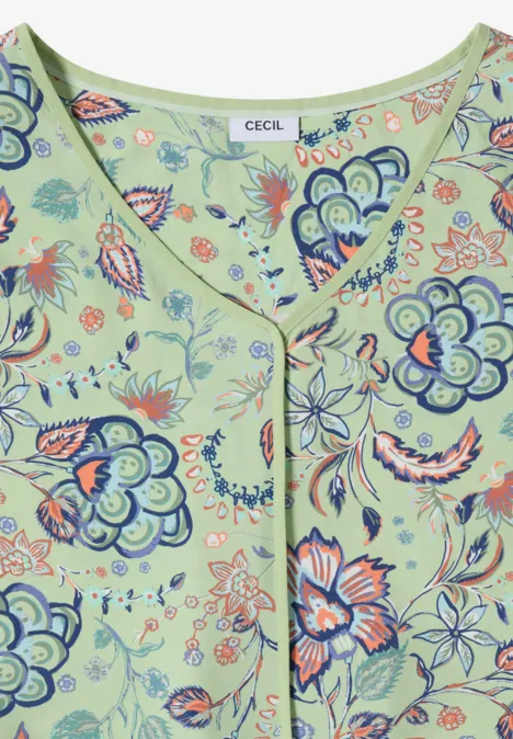 Blusentop mit V-Neck und Print raw matcha lime Grünes Top mit buntem Blumenmuster.