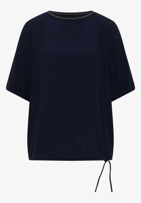 Blouse met korte mouwen en ronde hals urban dark blue Dunkelblaues T-Shirt mit kurzen Ärmeln und seitlicher Kordel zum Anpassen.