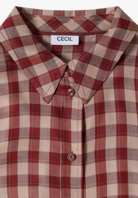 Chemisier à manches longues à carreaux dark russet red Chemise à carreaux rouge et beige, étiquette 'CECIL' au col.